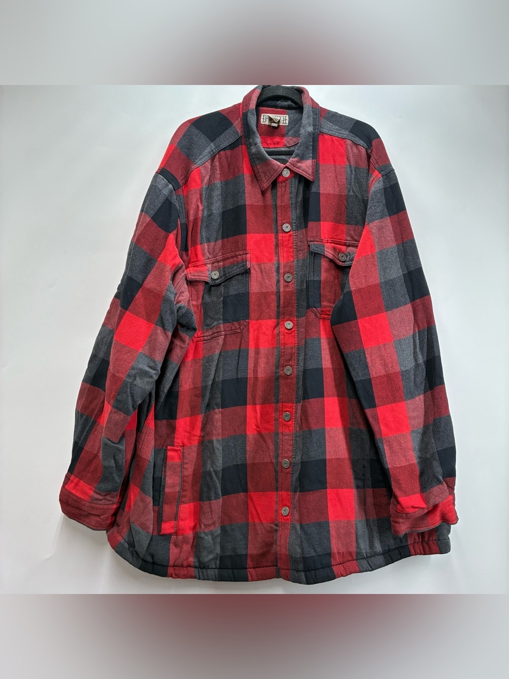 Duluth Trading Co Mens 3XL Tall Buffalo Red Plaid Flannel Shirt Jacket Shacket